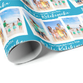 Papier Cadeau Chic Blue Mele Kalikimaka Beach Photo Noël (Coin rond)