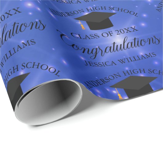 Papier Cadeau Chic Blue Sparkle Graduation Chic Custom Graduate (Coin rond)