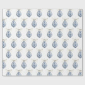 Papier Cadeau Chic Blue White Bows Ornaments Christmas (Plat)