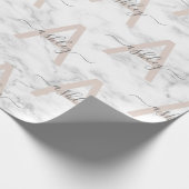 Papier Cadeau Chic Blush Pink White Marble Script Nom monogram (Coin)