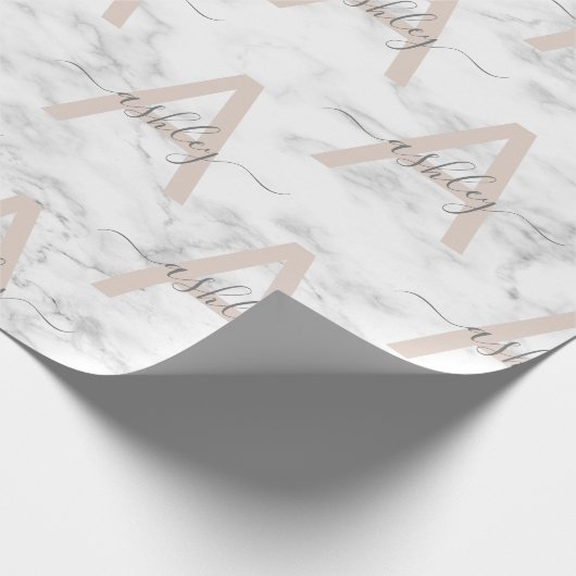 Papier Cadeau Chic Blush Pink White Marble Script Nom monogram (Coin)