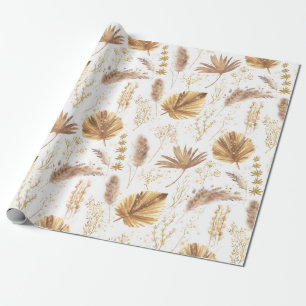 Papier Cadeau Chic Boho Pampas Palm Feuille Faux Parties scintil