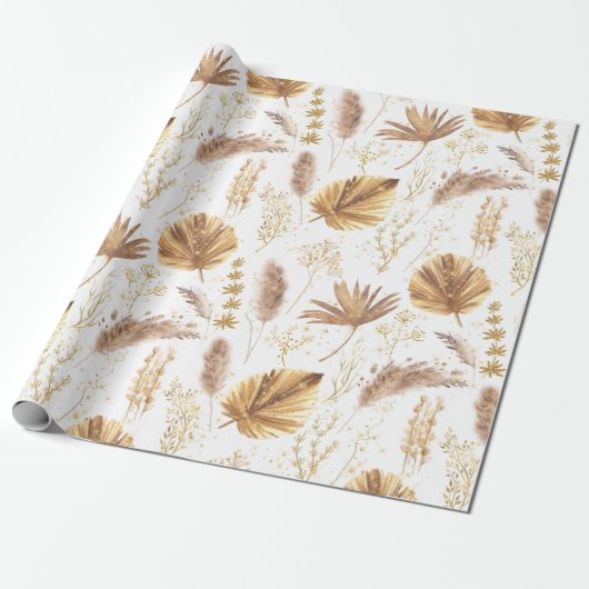Papier Cadeau Chic Boho Pampas Palm Feuille Faux Parties scintil (Déroulé)