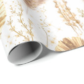 Papier Cadeau Chic Boho Pampas Palm Feuille Faux Parties scintil (Coin rond)