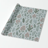 Papier Cadeau Chic Botanique Holly Berry Motif Floral (Déroulé)