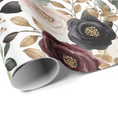 Papier Cadeau Chic Bourgogne Crème Fleurie Fête de Mariage (Coin rond)