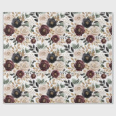 Papier Cadeau Chic Burgundy Crème Floral Bain de Mariée (Plat)