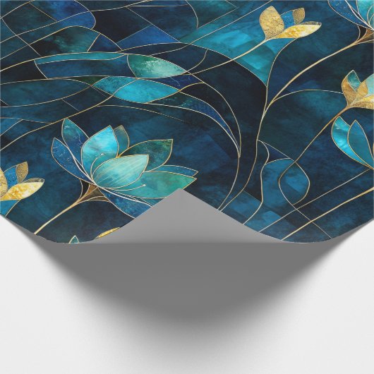 Papier Cadeau Chic chrysanthème turquoise (Coin)