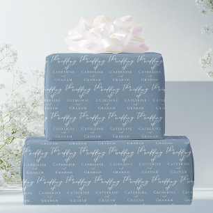 Papier Cadeau Chic Dusty Blue Typographie Mariage personnalisé