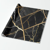Papier Cadeau Chic Elégant noir jaune or Faux Marble (Déroulé)