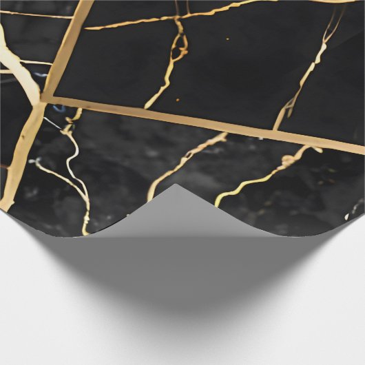 Papier Cadeau Chic Elégant noir jaune or Faux Marble (Coin)