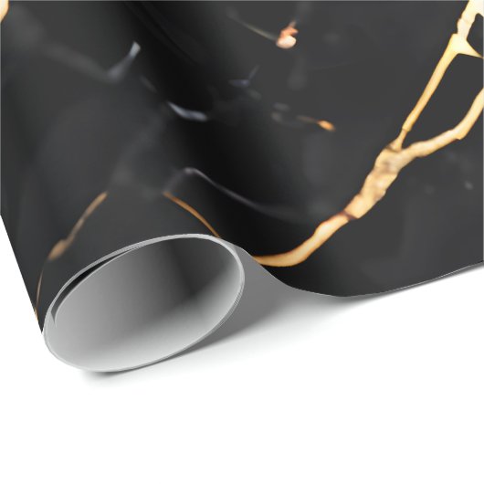 Papier Cadeau Chic Elégant noir jaune or Faux Marble (Coin rond)