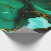 Papier Cadeau Chic Elegant vert foncé jaune Faux Marble (Coin)