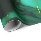 Papier Cadeau Chic Elegant vert foncé jaune Faux Marble (Coin rond)