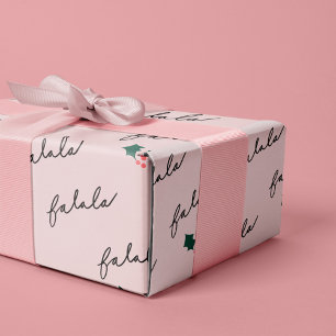 Papier Cadeau Chic Fa La La Hand Lettrant rose Festive Holly