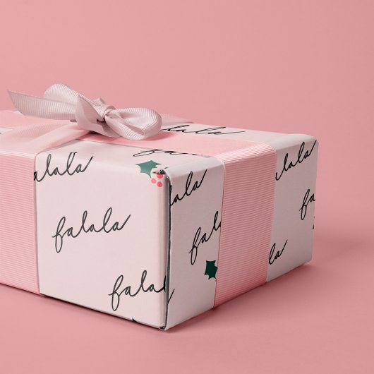 Papier Cadeau Chic Fa La La Hand Lettrant rose Festive Holly