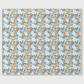 Papier Cadeau Chic Fleurs Blanches Bleues Oranges Baby Shower (Plat)