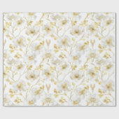 Papier Cadeau Chic Fleurs Blanches Dorées Mariage (Plat)