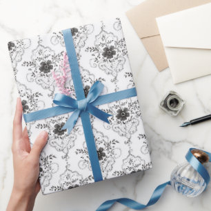 Papier Cadeau Chic Fleurs en Dentelle Fausse Noire et Blanche po