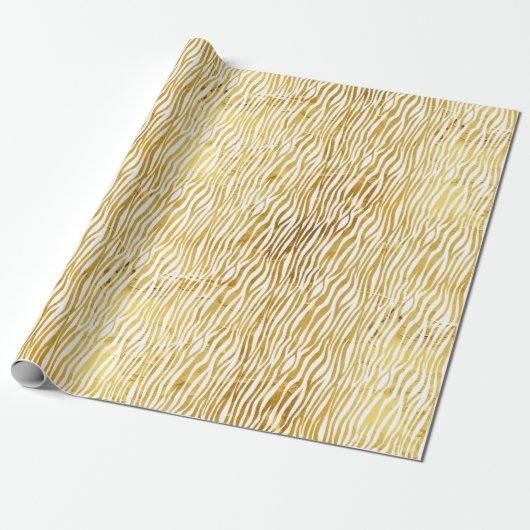 Papier Cadeau Chic Glam Gold White Zebra (Déroulé)