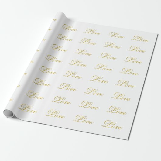 Papier Cadeau Chic Gold Script White Love Mariage Calligraphie (Déroulé)