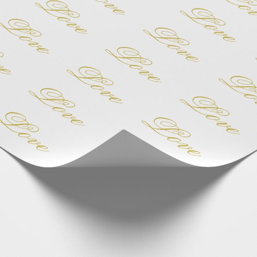 Papier Cadeau Chic Gold Script White Love Mariage Calligraphie (Coin)