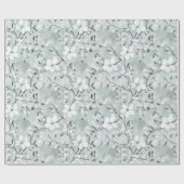 Papier Cadeau Chic Gris Bleu Blanc Fleurs Douce Mariée (Plat)