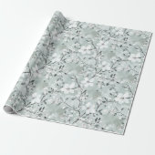 Papier Cadeau Chic Gris Bleu Blanc Fleurs Douce Mariée (Déroulé)