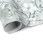 Papier Cadeau Chic Gris Bleu Blanc Fleurs Douce Mariée (Coin rond)