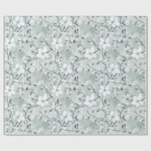 Papier Cadeau Chic Gris Bleu Fleurs Blanches Shower de Mariée (Plat)
