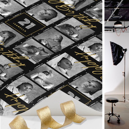 Papier Cadeau Chic Happy Birthday Photo Film Strip Black Gold