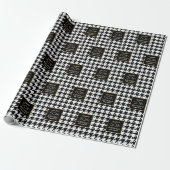 Papier Cadeau Chic Houndstooth Motif Anniversaire 50e Noir Blanc (Déroulé)