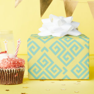 Papier Cadeau Chic jaune grec clé motif géométrique monogramme