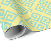 Papier Cadeau Chic jaune grec clé motif géométrique monogramme (Coin rond)