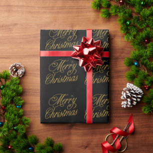 Papier Cadeau Chic Joyeux Noël or écriture manuscrite