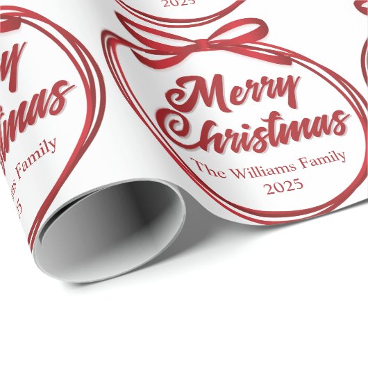 Papier Cadeau Chic Joyeux Noël Script Rouge Ruban Bow (Coin rond)