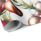 Papier Cadeau Chic Luxe Aquarelle de Noël Baubles Pine Tree (Coin rond)