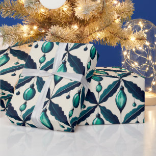 Papier Cadeau Chic Luxe Aquarelle de Noël Décorations Bleues