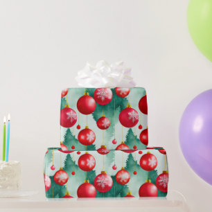 Papier Cadeau Chic Luxe Aquarelle de Noël Décorations rouges