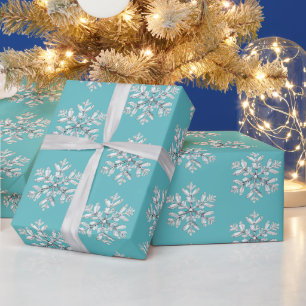 Papier Cadeau Chic Menthe Flocons de Neige Blanc Noël
