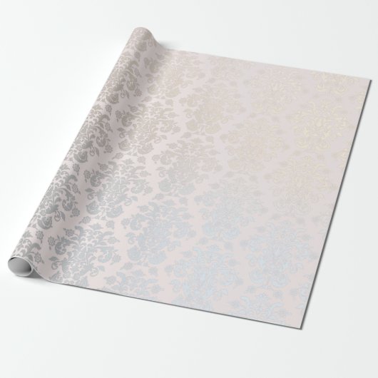 Papier Cadeau Chic Moderne Beauté Argent Nacre Damask Modèle (Déroulé)