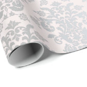 Papier Cadeau Chic Moderne Beauté Argent Nacre Damask Modèle (Coin rond)