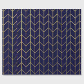 Papier Cadeau Chic moderne de bleu marine de Chevron d'or jaune (Plat)