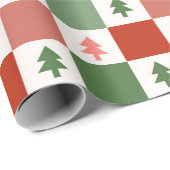 Papier Cadeau Chic moderne rouge vert Checkerboard Arbre de Noël (Coin rond)