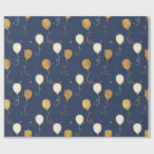 Papier Cadeau Chic Navy Blue Gold Balloon fête l'anniversaire (Plat)