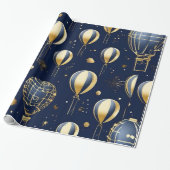 Papier Cadeau Chic Navy Blue Gold Balloon fête son anniversaire (Déroulé)