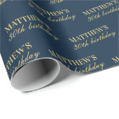 Papier Cadeau Chic Navy et Or Nom Âge Anniversaire (Coin rond)