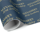 Papier Cadeau Chic Navy Or Nom Âge Date de naissance (Coin rond)