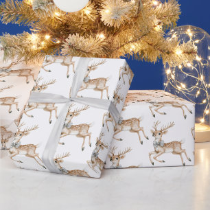 Papier Cadeau Chic Noël Renne à Arc Argenté