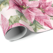 Papier Cadeau Chic Noël rose Poinsettia Floral (Coin rond)